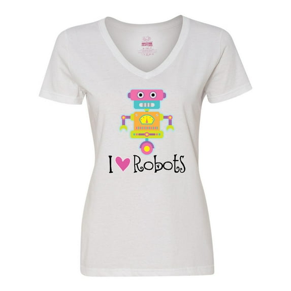 Inktastic Robotics Girl I Love Robots Women's V-Neck T-Shirt