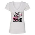thumbnail image 1 of Inktastic Rock Around the Clock with Pink Guitar and Music Notes Women's V-Neck T-Shirt, 1 of 5