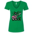 thumbnail image 1 of Inktastic Rock Around the Clock with Pink Guitar and Music Notes Women's V-Neck T-Shirt, 1 of 5