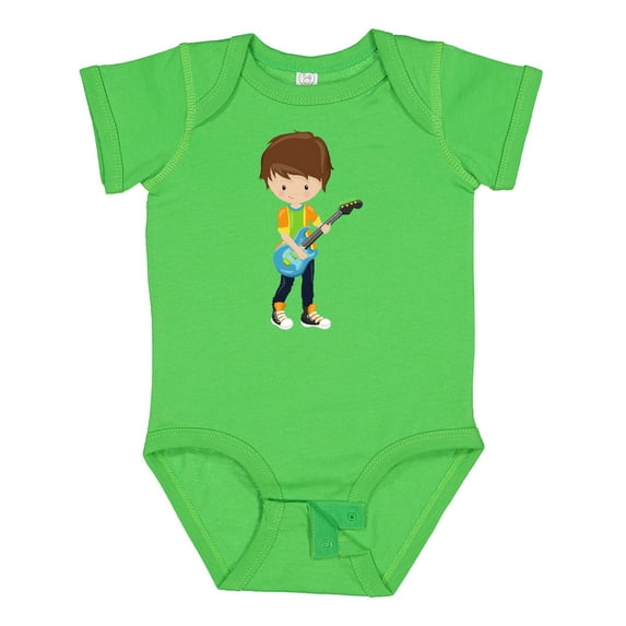 Inktastic Rock Boy, Brown Hair, Boy Playing Guitar In Band Boys Baby Bodysuit