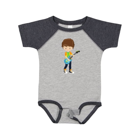 Inktastic Rock Boy, Brown Hair, Boy Playing Guitar In Band Boys Baby Bodysuit