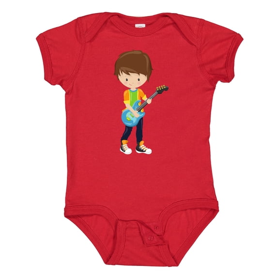 Inktastic Rock Boy, Brown Hair, Boy Playing Guitar In Band Boys Baby Bodysuit