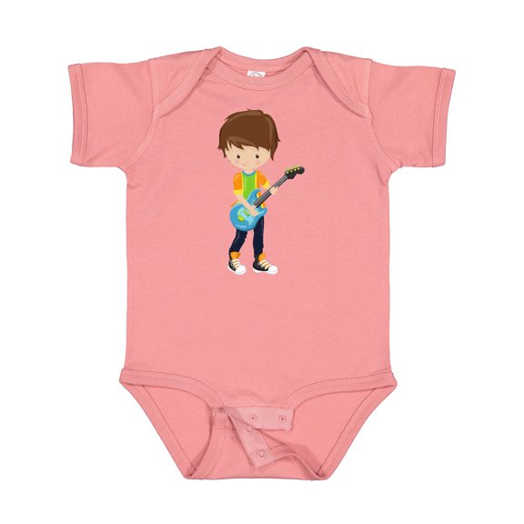 Inktastic Rock Boy, Brown Hair, Boy Playing Guitar In Band Boys Baby Bodysuit
