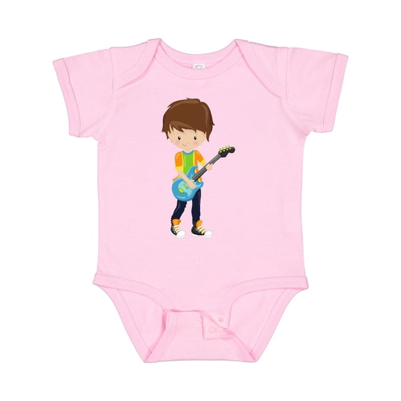 Inktastic Rock Boy, Brown Hair, Boy Playing Guitar In Band Boys Baby Bodysuit