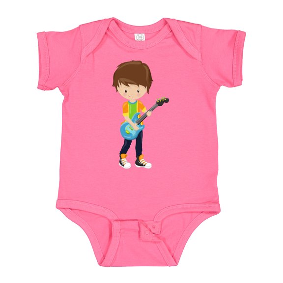 Inktastic Rock Boy, Brown Hair, Boy Playing Guitar In Band Boys Baby Bodysuit