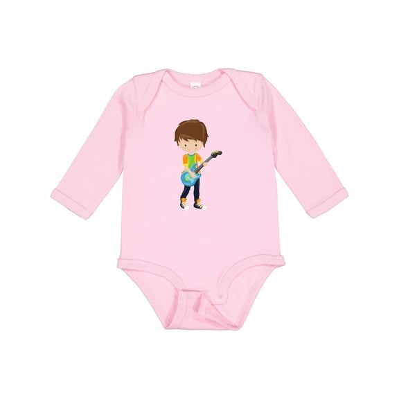 Inktastic Rock Boy, Brown Hair, Boy Playing Guitar In Band Boys Long Sleeve Baby Bodysuit