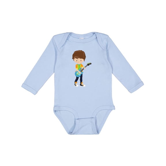 Inktastic Rock Boy, Brown Hair, Boy Playing Guitar In Band Boys Long Sleeve Baby Bodysuit