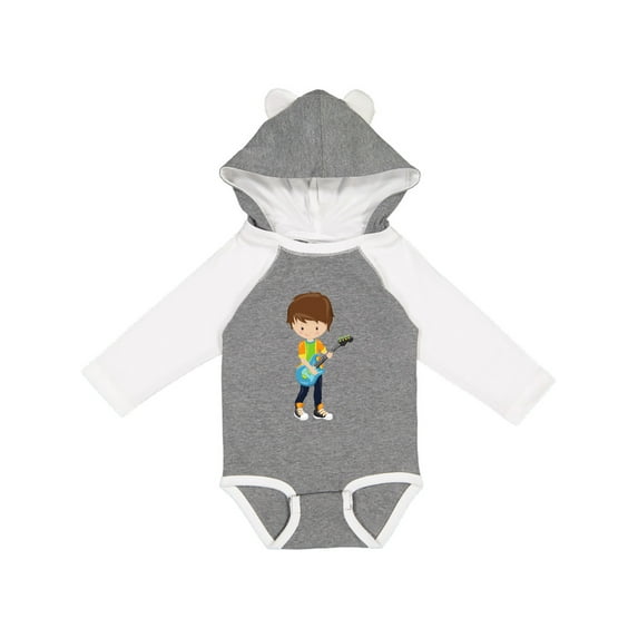 Inktastic Rock Boy, Brown Hair, Boy Playing Guitar In Band Boys Long Sleeve Baby Bodysuit