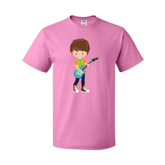 Inktastic Rock Boy, Brown Hair, Boy Playing Guitar In Band T-Shirt