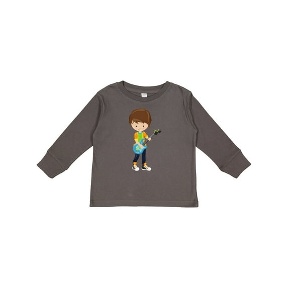 Inktastic Rock Boy, Brown Hair, Guitar Player, Band, Music Boys Long Sleeve Toddler T-Shirt
