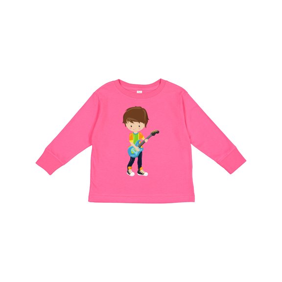 Inktastic Rock Boy, Brown Hair, Guitar Player, Band, Music Boys Long Sleeve Toddler T-Shirt