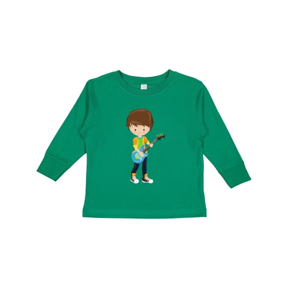 Inktastic Rock Boy, Brown Hair, Guitar Player, Band, Music Boys Long Sleeve Toddler T-Shirt