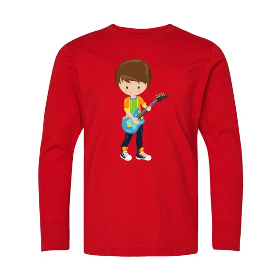 Inktastic Rock Boy, Brown Hair, Guitar Player, Band, Music Long Sleeve Youth T-Shirt