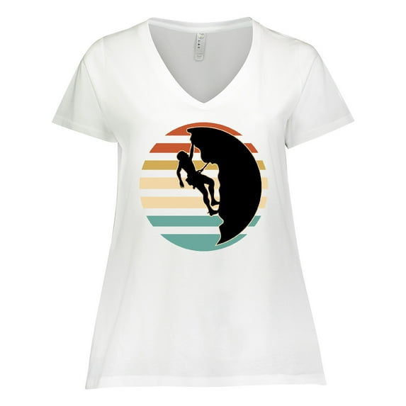 Inktastic Rock Climbing Mountain Climber Silhouette Women's Plus Size V-Neck T-Shirt