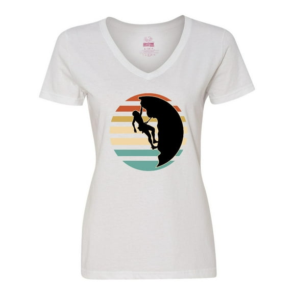 Inktastic Rock Climbing Mountain Climber Silhouette Women's V-Neck T-Shirt