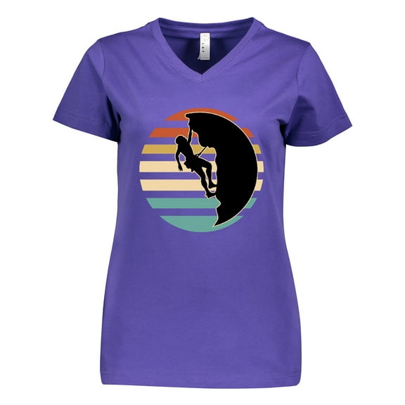 Inktastic Rock Climbing Mountain Climber Silhouette Women's V-Neck T-Shirt