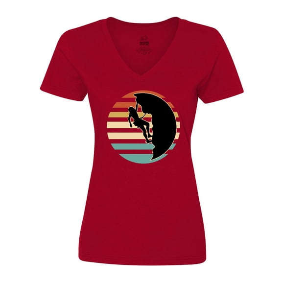 Inktastic Rock Climbing Mountain Climber Silhouette Women's V-Neck T-Shirt
