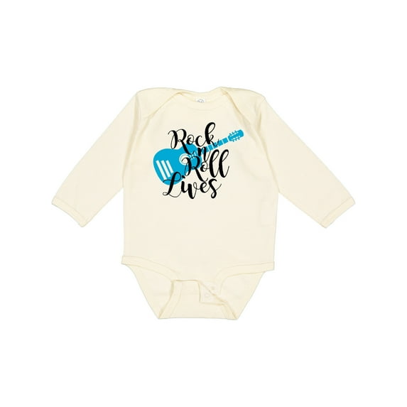 Inktastic Rock and Roll Lives with Blue Guitar Boys or Girls Long Sleeve Baby Bodysuit