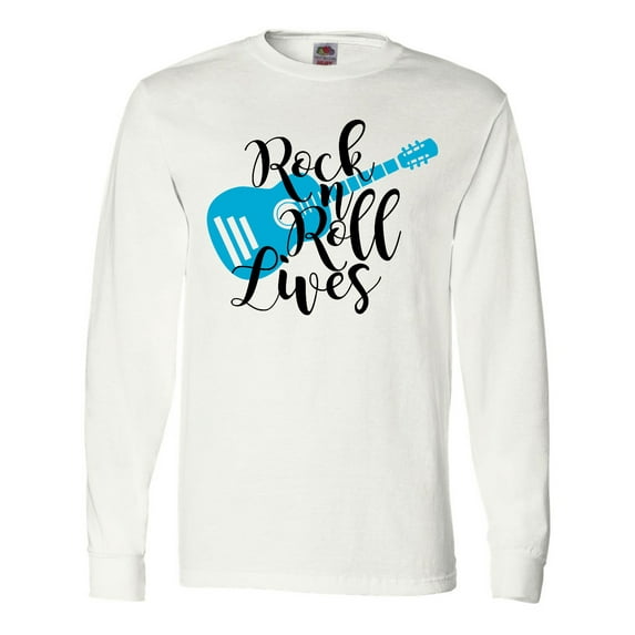 Inktastic Rock and Roll Lives with Blue Guitar Long Sleeve T-Shirt