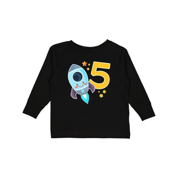 Inktastic Rocket Space Ship Happy Fifth Birthday Boys or Girls Long Sleeve Toddler T-Shirt