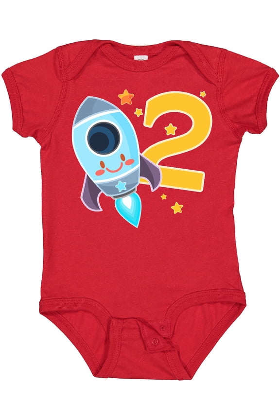 Rocket Space Ship Happy Second Birthday Boys or Girls Baby Bodysuit