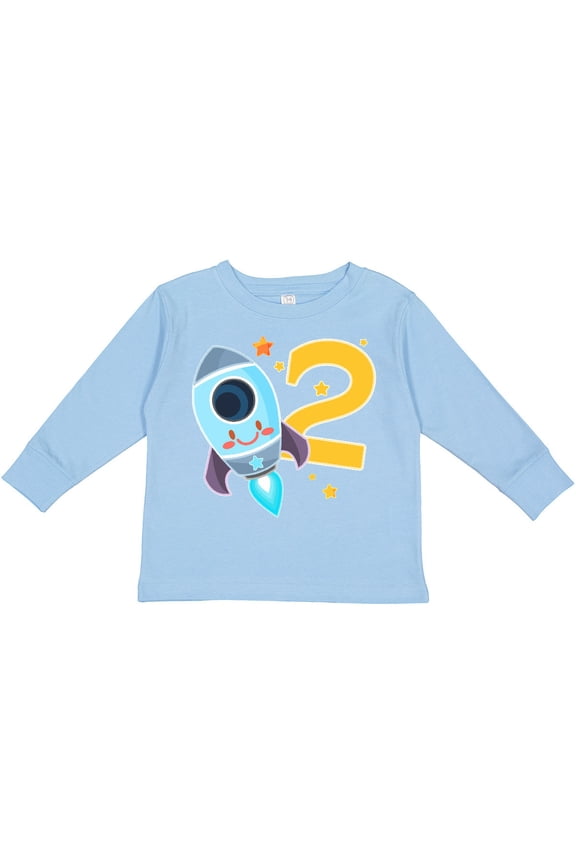 Rocket Space Ship Happy Second Birthday Boys or Girls Long Sleeve Toddler T-Shirt