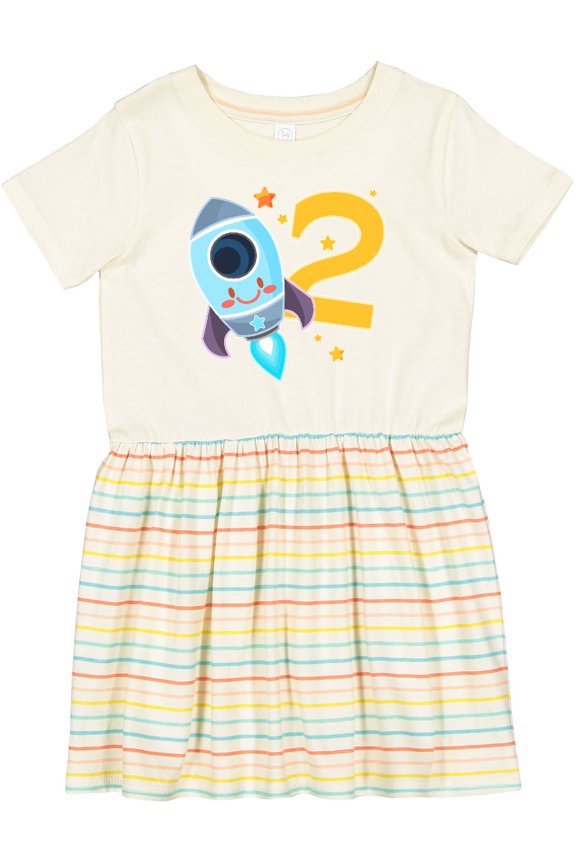Rocket Space Ship Happy Second Birthday Girls Toddler Dress