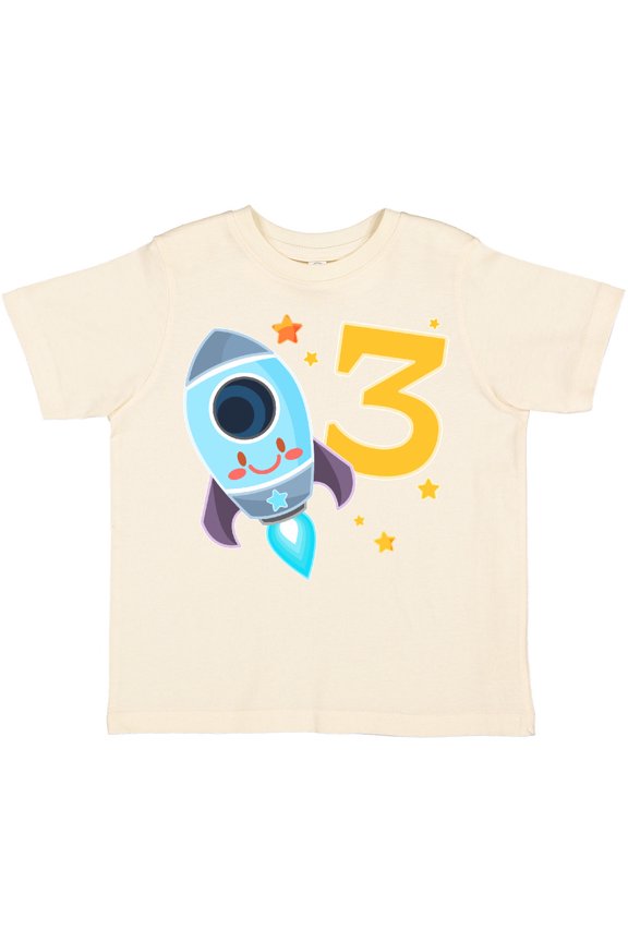 Rocket Space Ship Happy Third Birthday Boys or Girls Toddler T-Shirt
