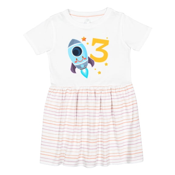 Inktastic Rocket Space Ship Happy Third Birthday Girls Toddler Dress