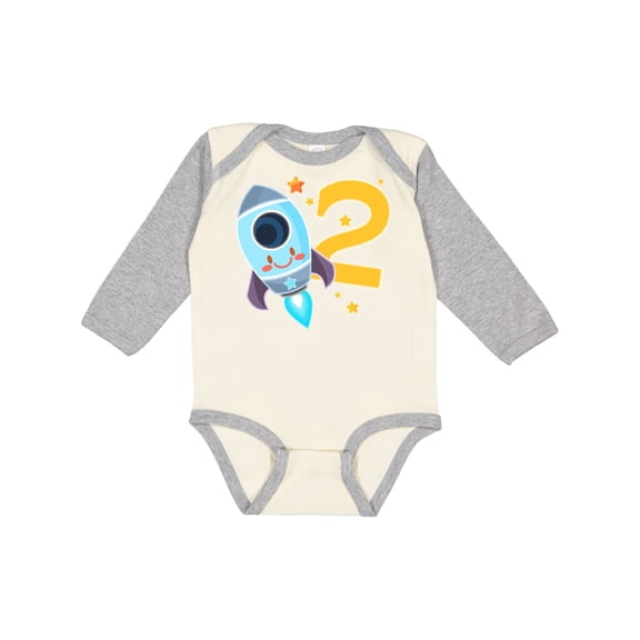 Inktastic Rocket Space ship Happy Second Birthday Boys or Girls Long Sleeve Baby Bodysuit