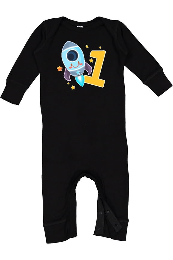 Rocket Spaceship Happy First Birthday Baby Romper Coveralls