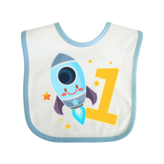 Inktastic Rocket Spaceship Happy First Birthday Boys or Girls Baby Bib