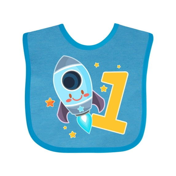 Inktastic Rocket Spaceship Happy First Birthday Boys or Girls Baby Bib