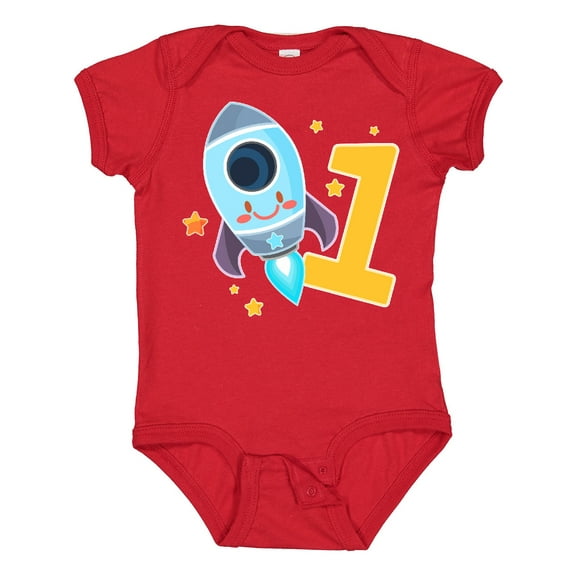 Inktastic Rocket Spaceship Happy First Birthday Boys or Girls Baby Bodysuit