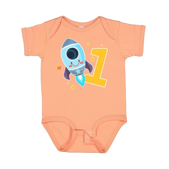 Inktastic Rocket Spaceship Happy First Birthday Boys or Girls Baby Bodysuit