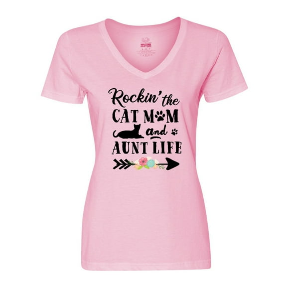 Inktastic Rockin' the Cat Mom and Aunt Life Women's V-Neck T-Shirt