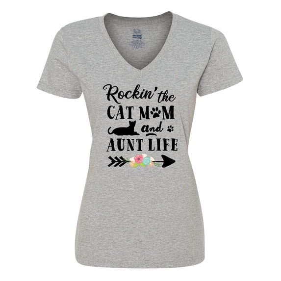 Inktastic Rockin' the Cat Mom and Aunt Life Women's V-Neck T-Shirt