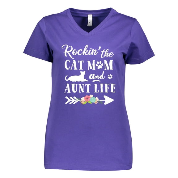 Inktastic Rockin' the Cat Mom and Aunt Life Women's V-Neck T-Shirt