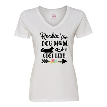 Inktastic Rockin' the Dog Mom and Gigi Life Women's V-Neck T-Shirt