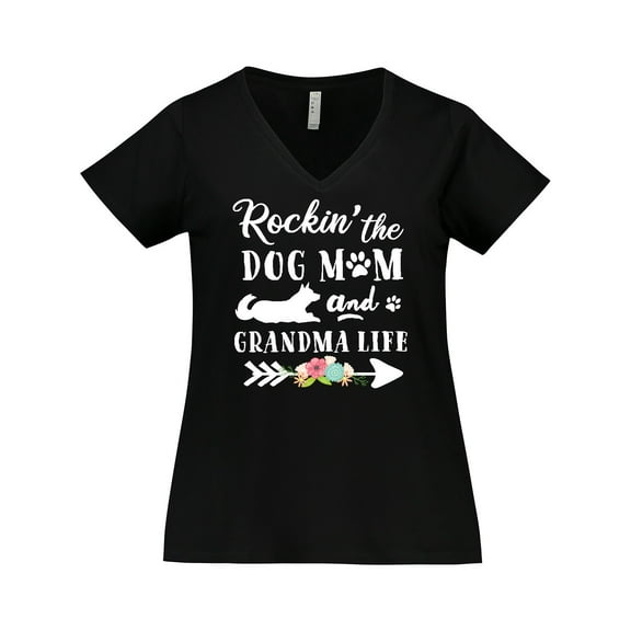 Inktastic Rockin' the Dog Mom and Grandma Life Women's Plus Size V-Neck T-Shirt