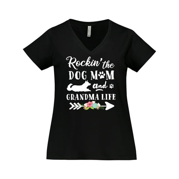 Inktastic Rockin' the Dog Mom and Grandma Life Women's Plus Size V-Neck T-Shirt