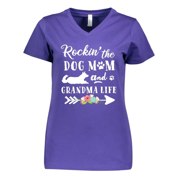 Inktastic Rockin' the Dog Mom and Grandma Life Women's V-Neck T-Shirt