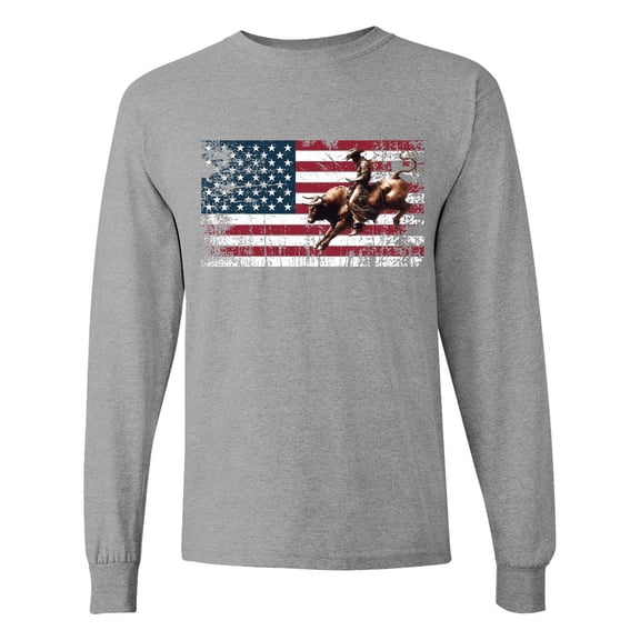 Inktastic Rodeo Bull Riding Patriotic Long Sleeve T-Shirt