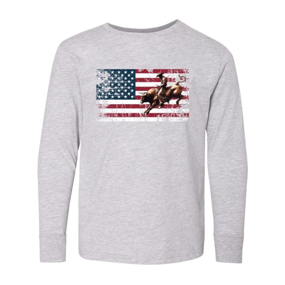 Inktastic Rodeo Bull Riding Patriotic Long Sleeve Youth T-Shirt