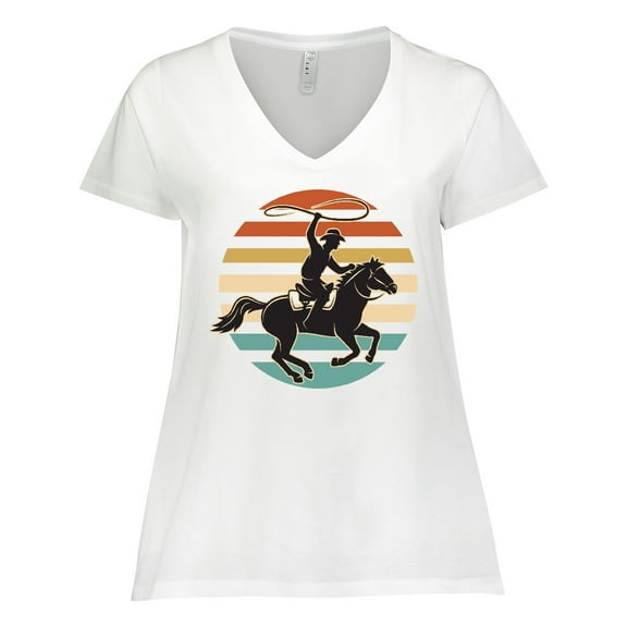 Inktastic Rodeo Team Roping Cowboy Women's Plus Size V-Neck T-Shirt