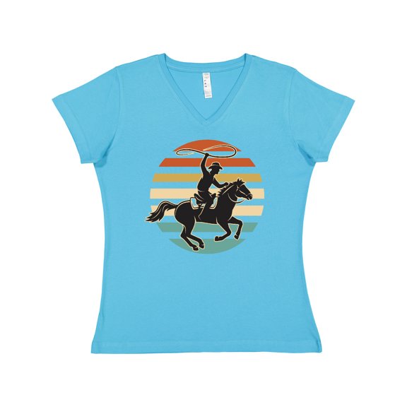 Inktastic Rodeo Team Roping Cowboy Women's V-Neck T-Shirt