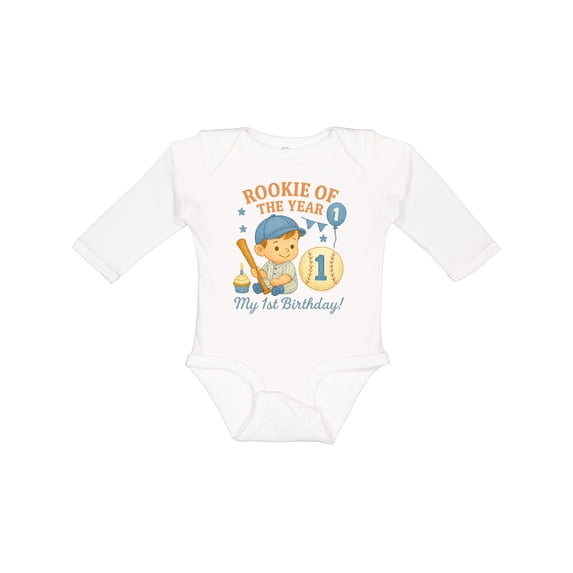 Inktastic Rookie of the Year First Birthday Baseball Theme Boys Long Sleeve Baby Bodysuit