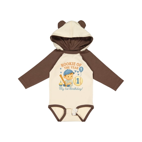 Inktastic Rookie of the Year First Birthday Baseball Theme Boys Long Sleeve Baby Bodysuit
