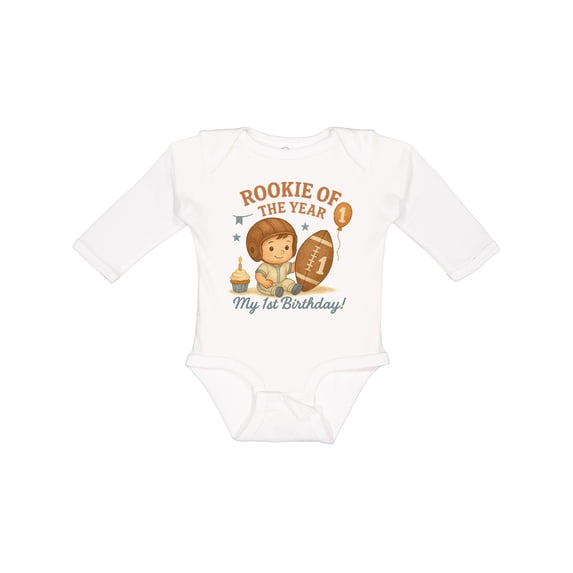Inktastic Rookie of the Year First Birthday Football Theme Boys Long Sleeve Baby Bodysuit