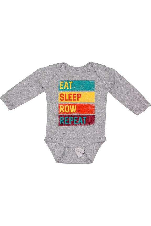 Rowing Team Eat Sleep Row Repeat Boys or Girls Long Sleeve Baby Bodysuit